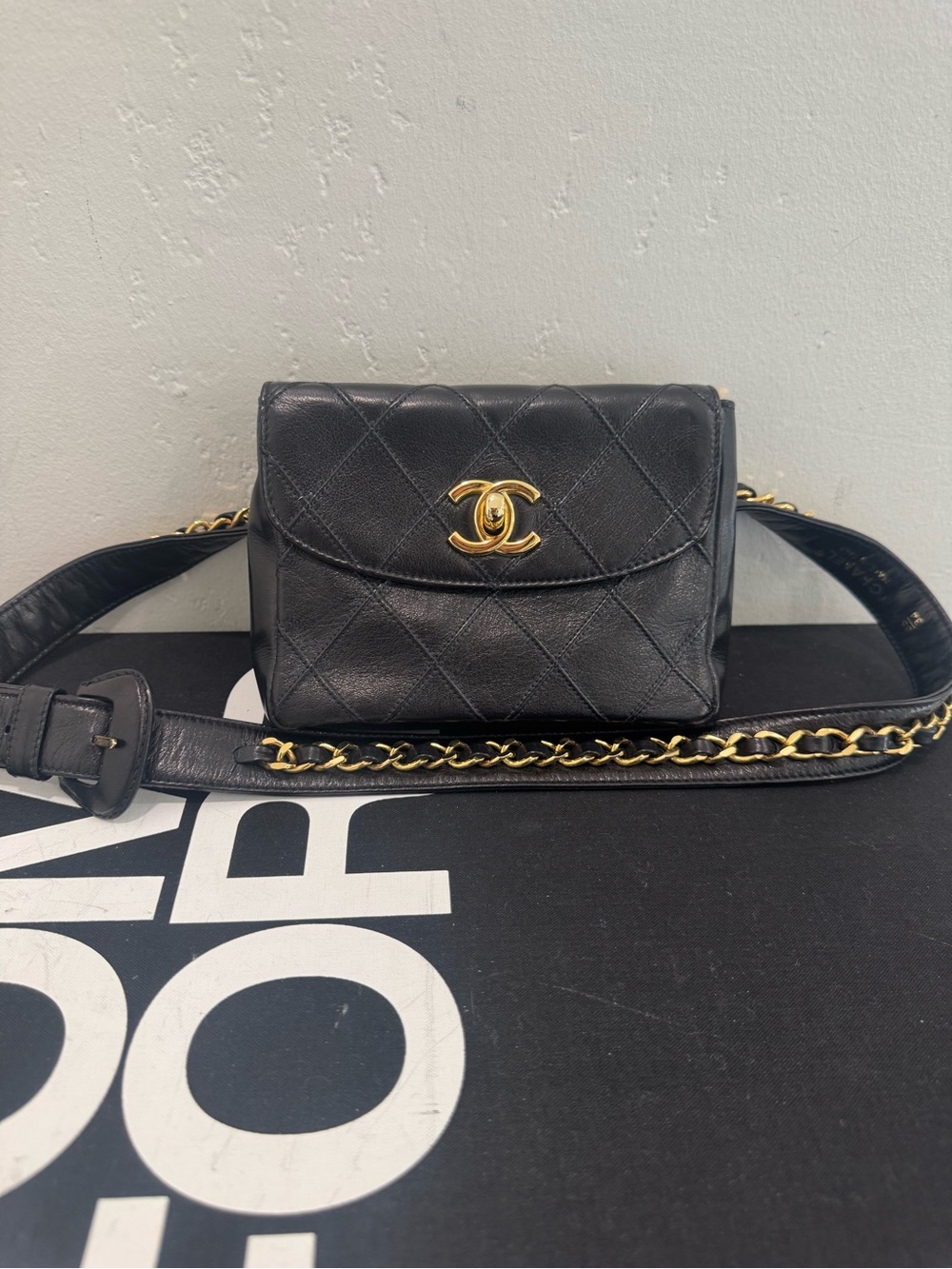 Chanel Black Quilted Lambskin Diamond Stitched Flap Belt Bag